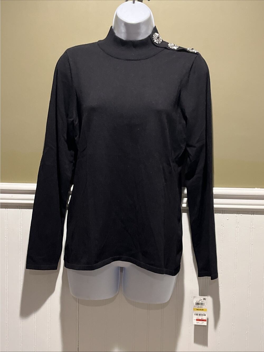 INC Black Mock Neck Medallion Bling Sweater NWT Women’s Size M